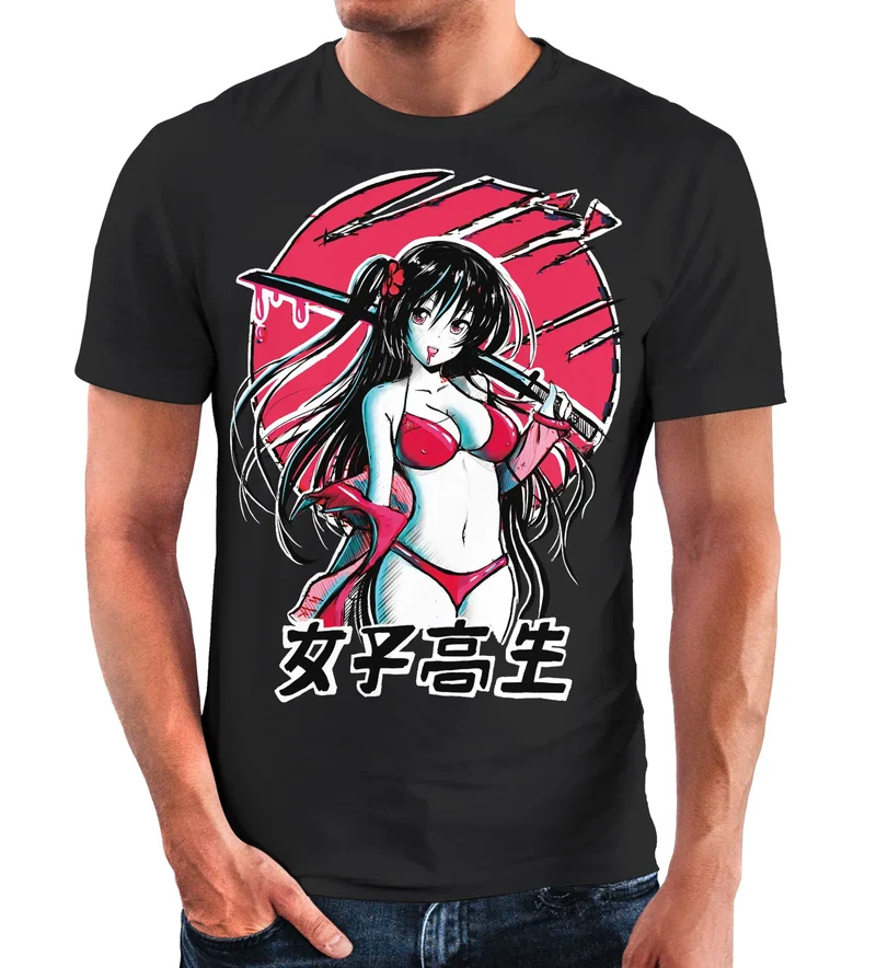 Herren T-Shirt Anime Japan Asien Schriftzeichen Samurai Schwert Muskelshirt Muscle Shirt Fashion Streetstyle