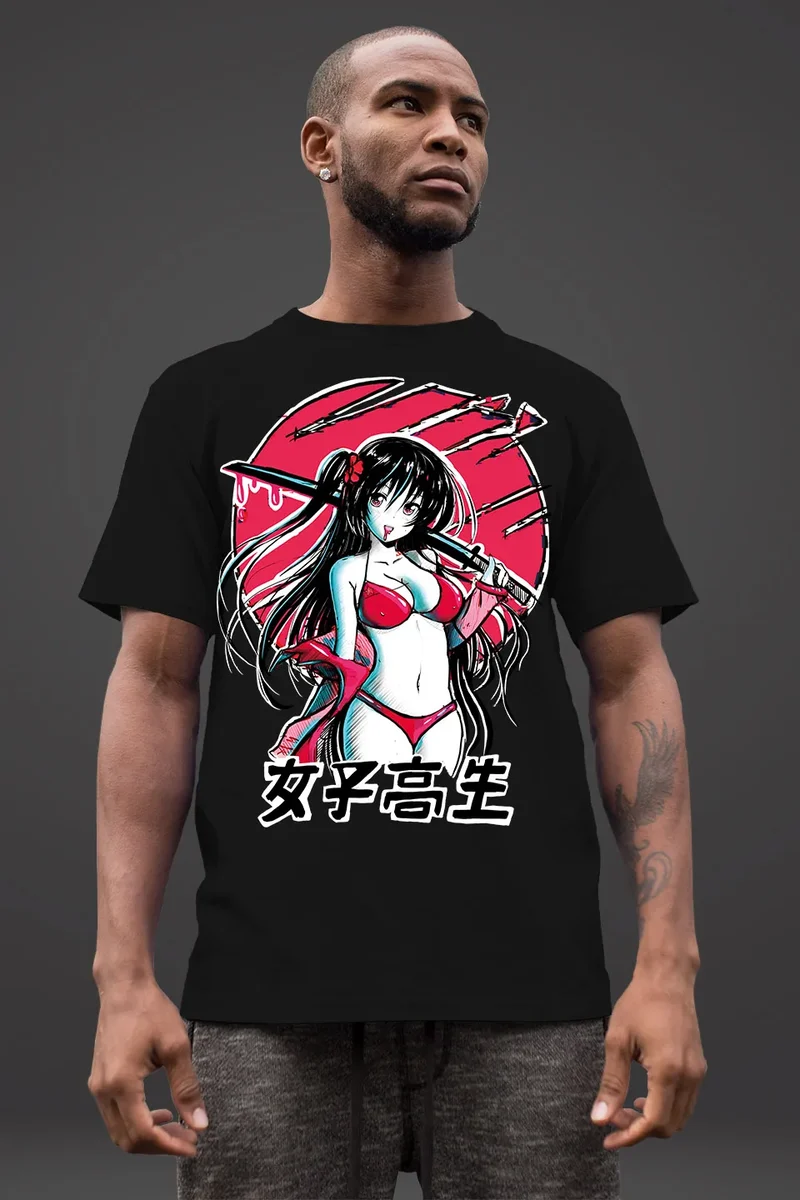 Herren T-Shirt Anime Japan Asien Schriftzeichen Samurai Schwert Muskelshirt Muscle Shirt Fashion Streetstyle