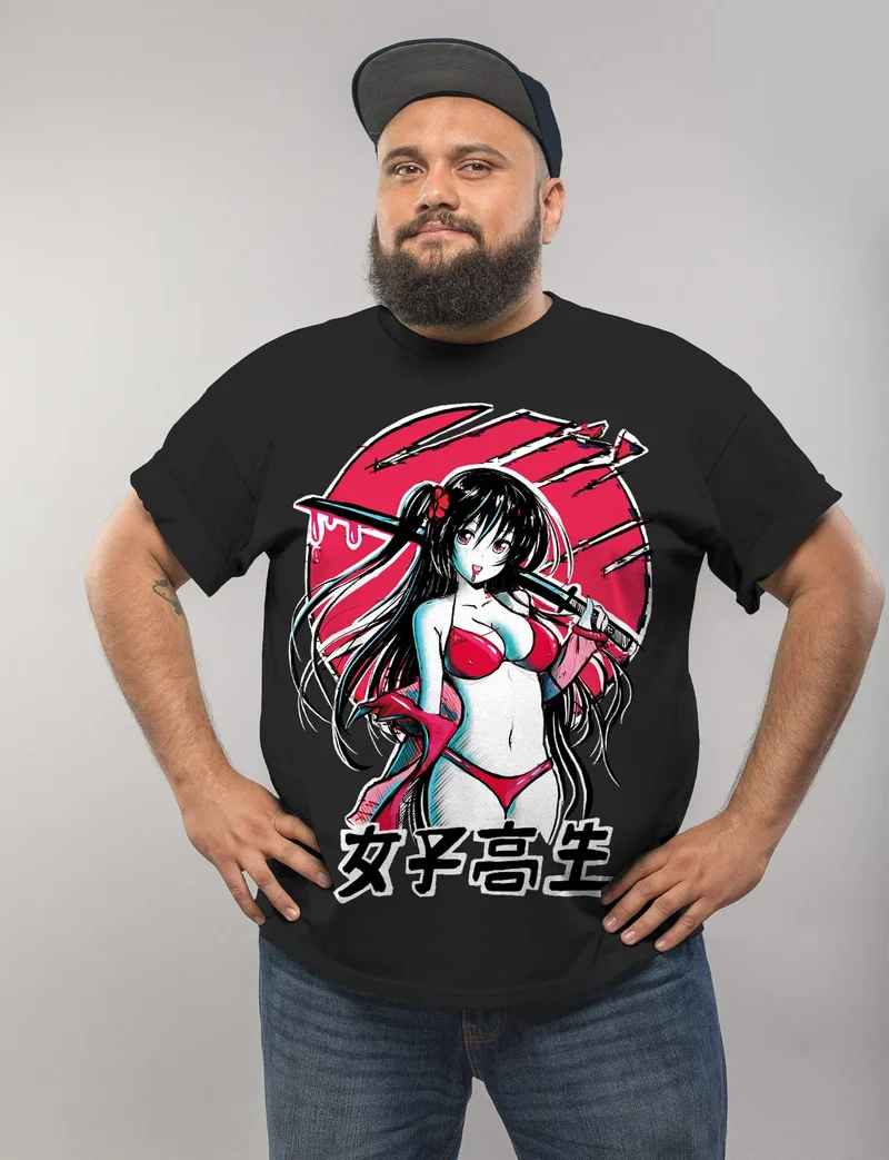 Herren T-Shirt Anime Japan Asien Schriftzeichen Samurai Schwert Muskelshirt Muscle Shirt Fashion Streetstyle