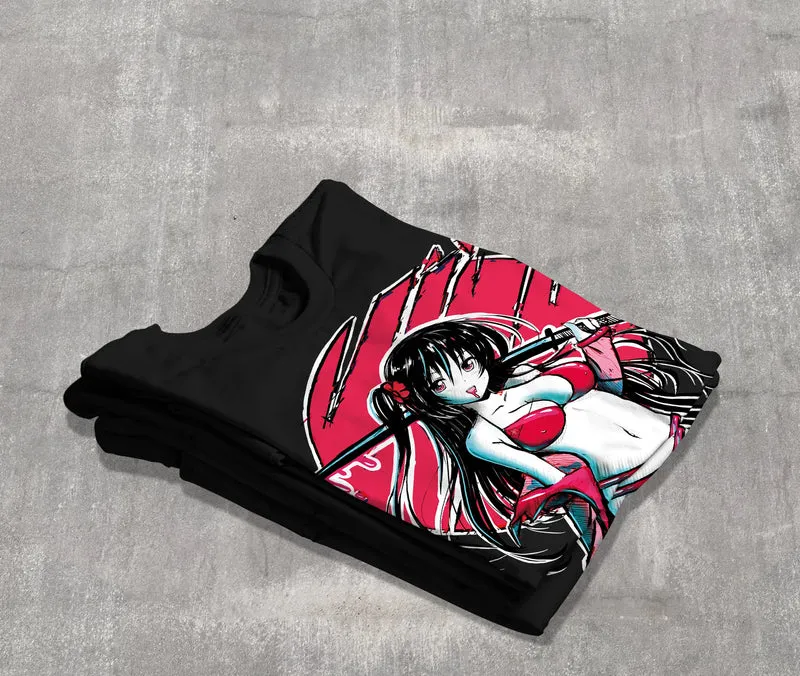 Herren T-Shirt Anime Japan Asien Schriftzeichen Samurai Schwert Muskelshirt Muscle Shirt Fashion Streetstyle
