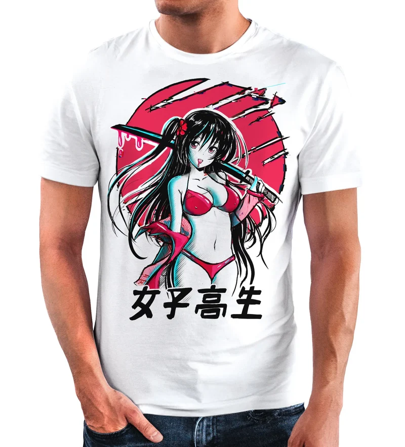 Herren T-Shirt Anime Japan Asien Schriftzeichen Samurai Schwert Muskelshirt Muscle Shirt Fashion Streetstyle