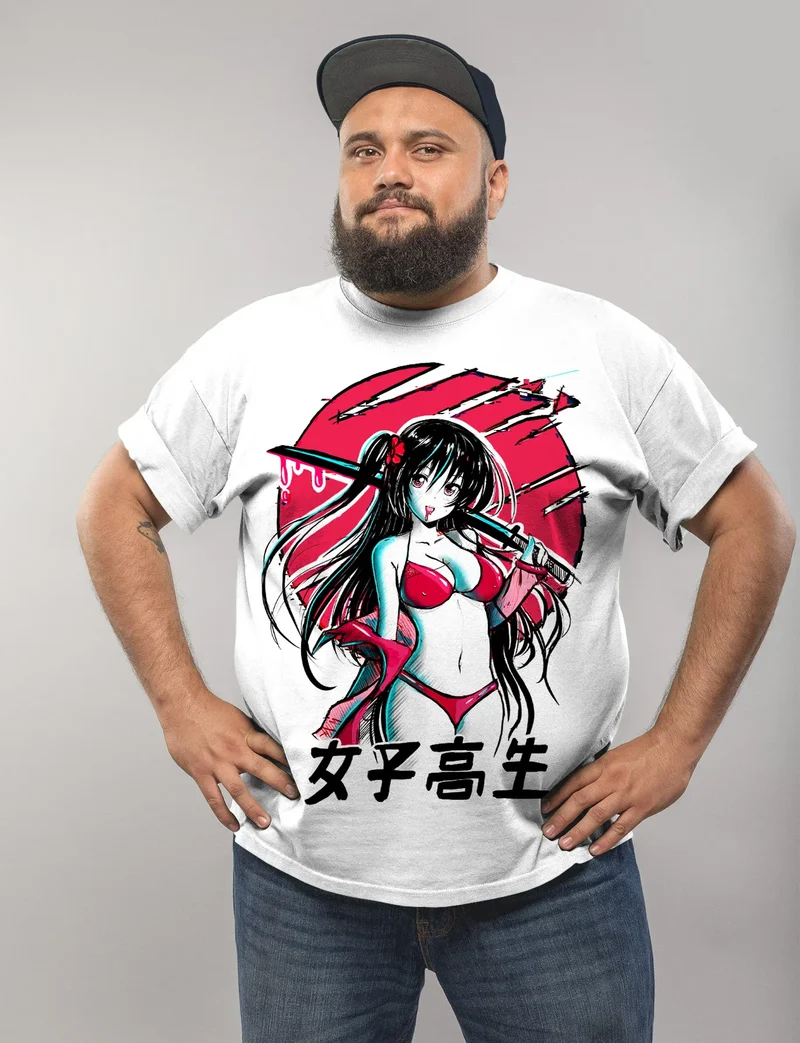 Herren T-Shirt Anime Japan Asien Schriftzeichen Samurai Schwert Muskelshirt Muscle Shirt Fashion Streetstyle