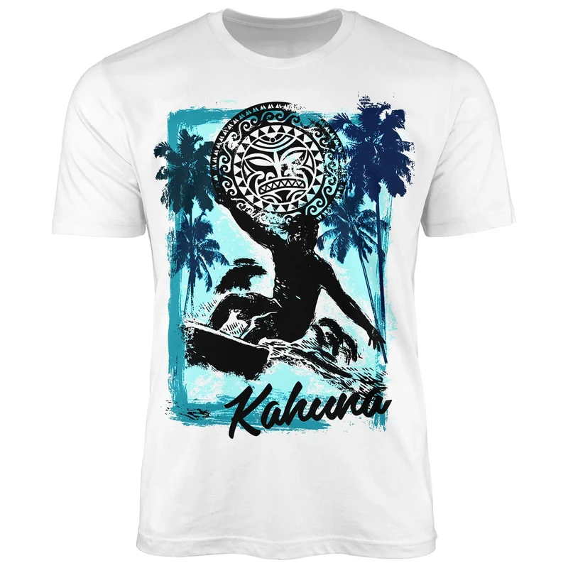 Herren T-Shirt Surfer Welle Wave Kahuna Tiki Maske Palmen Meer Fashion Streetstyle