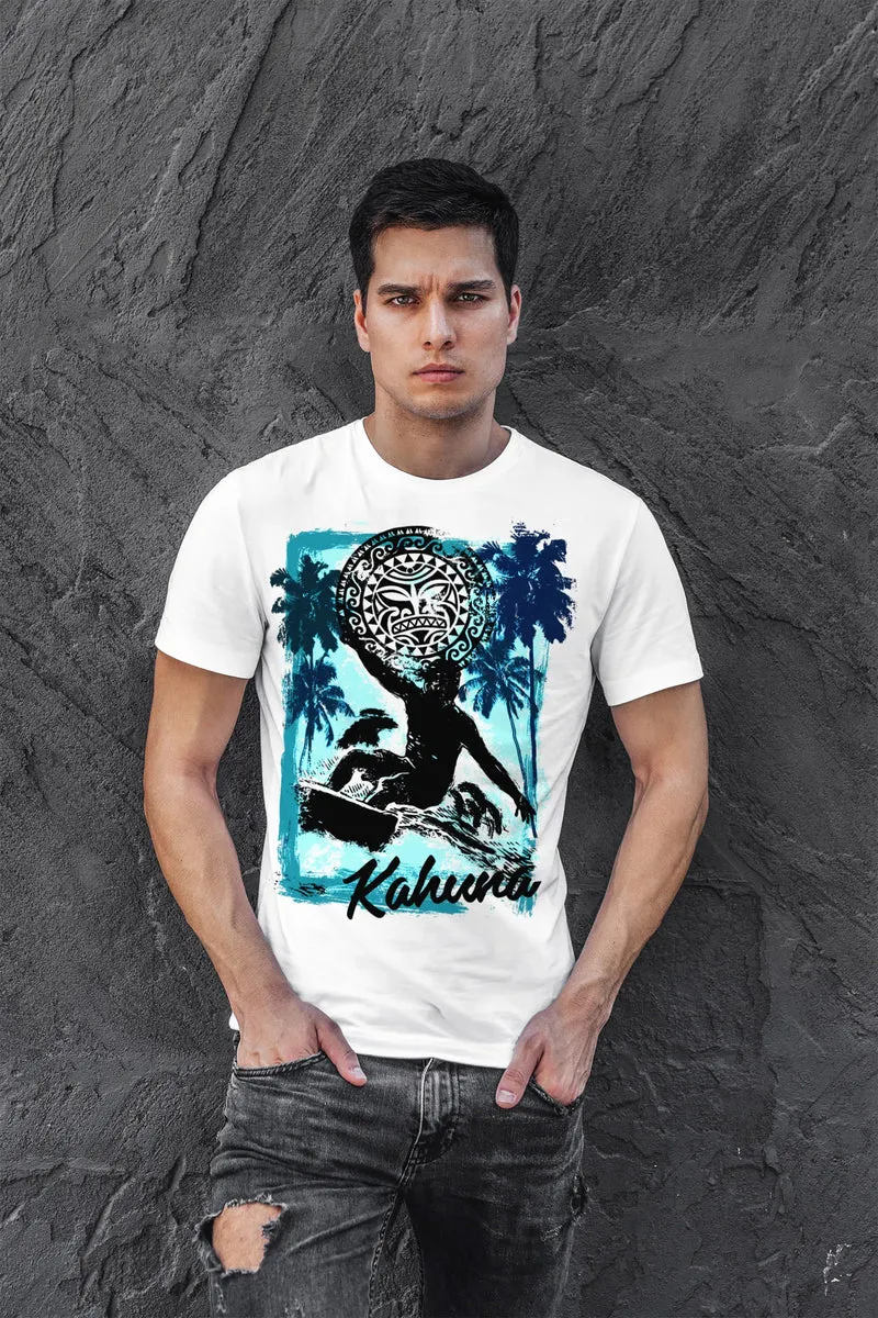Herren T-Shirt Surfer Welle Wave Kahuna Tiki Maske Palmen Meer Fashion Streetstyle