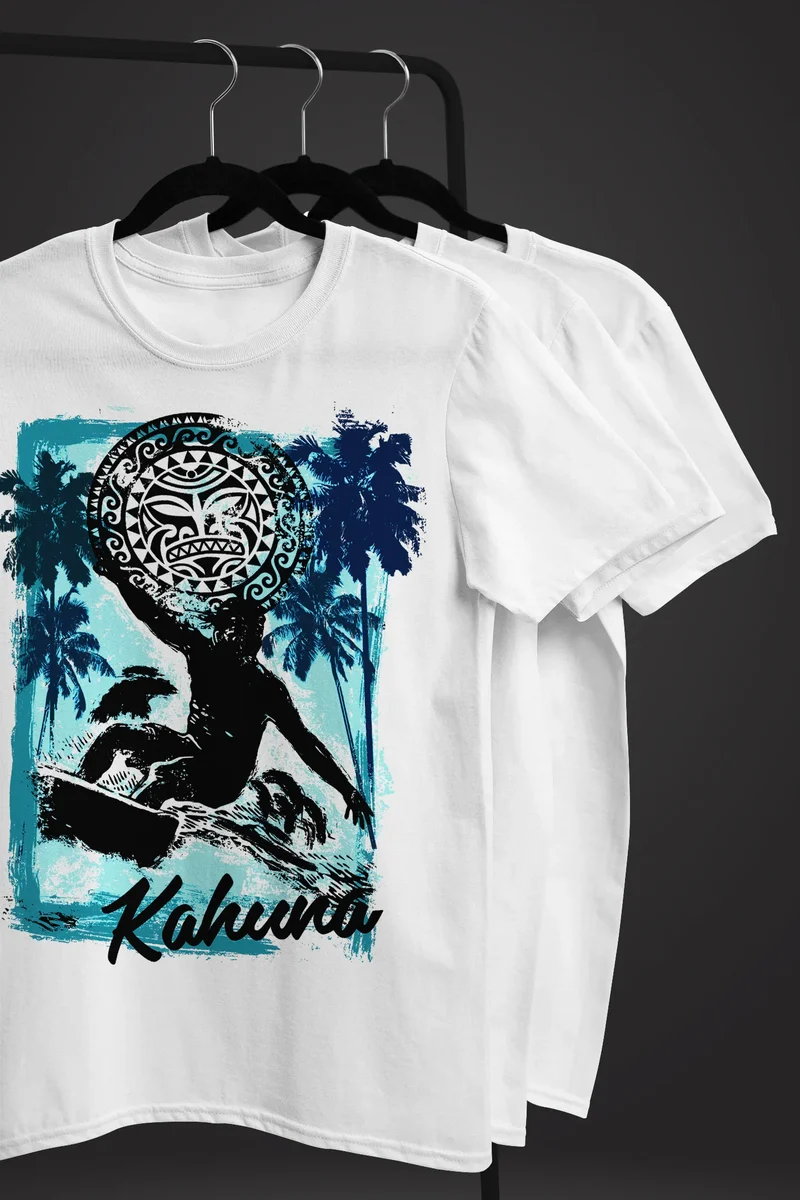 Herren T-Shirt Surfer Welle Wave Kahuna Tiki Maske Palmen Meer Fashion Streetstyle