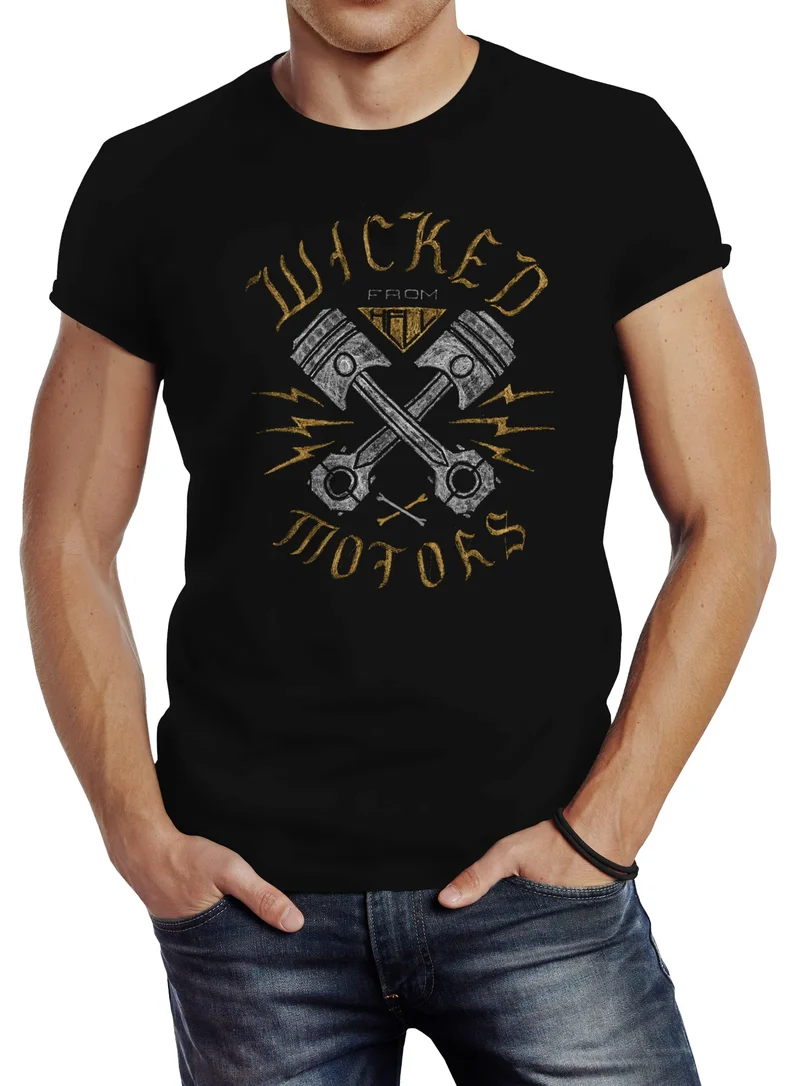 Herren T-Shirt Motorrad Biker Racing Wicked Motors Slim Fit