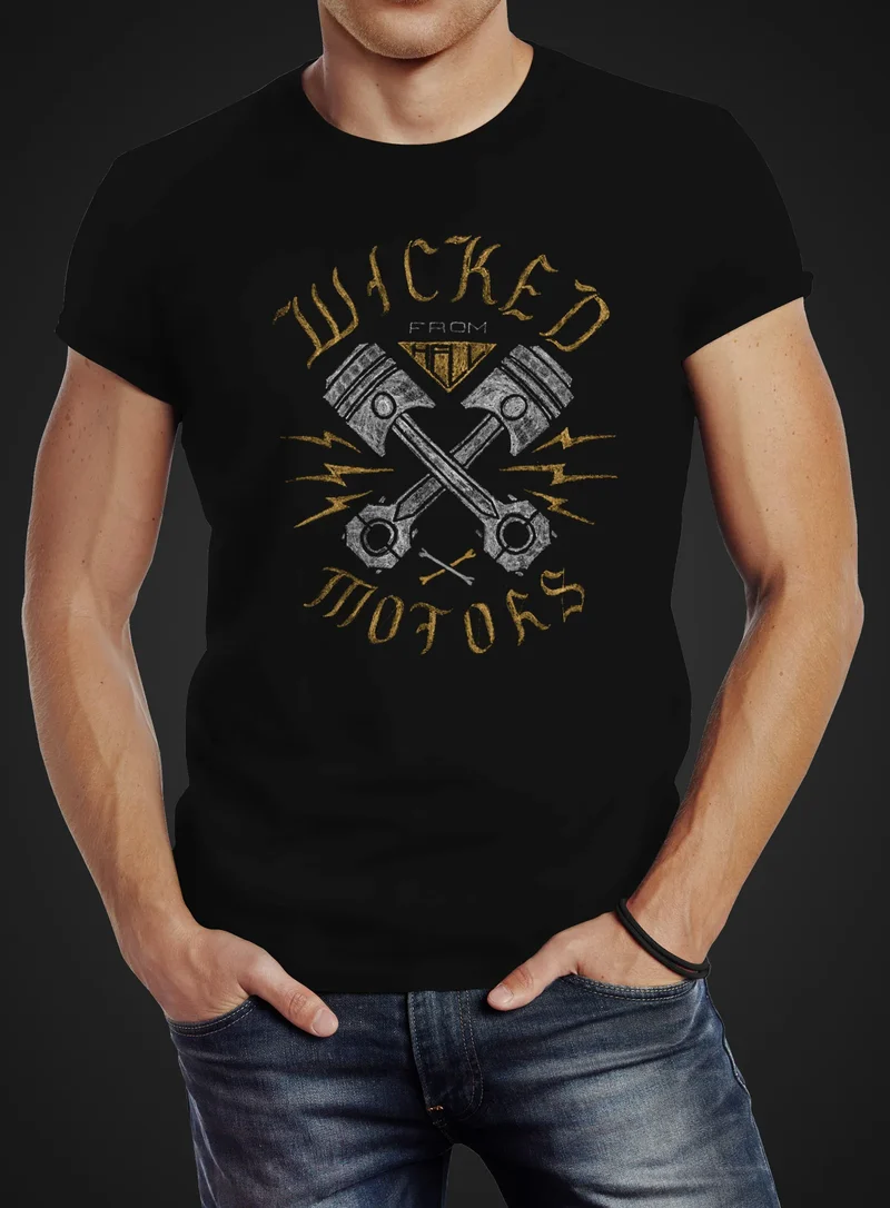 Herren T-Shirt Motorrad Biker Racing Wicked Motors Slim Fit