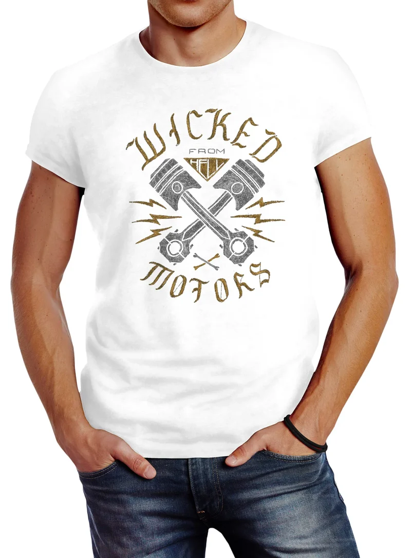 Herren T-Shirt Motorrad Biker Racing Wicked Motors Slim Fit