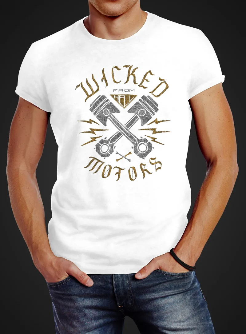 Herren T-Shirt Motorrad Biker Racing Wicked Motors Slim Fit