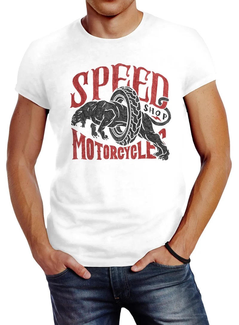 Herren T-Shirt Motorrad Biker Vintage Retro Slim Fit