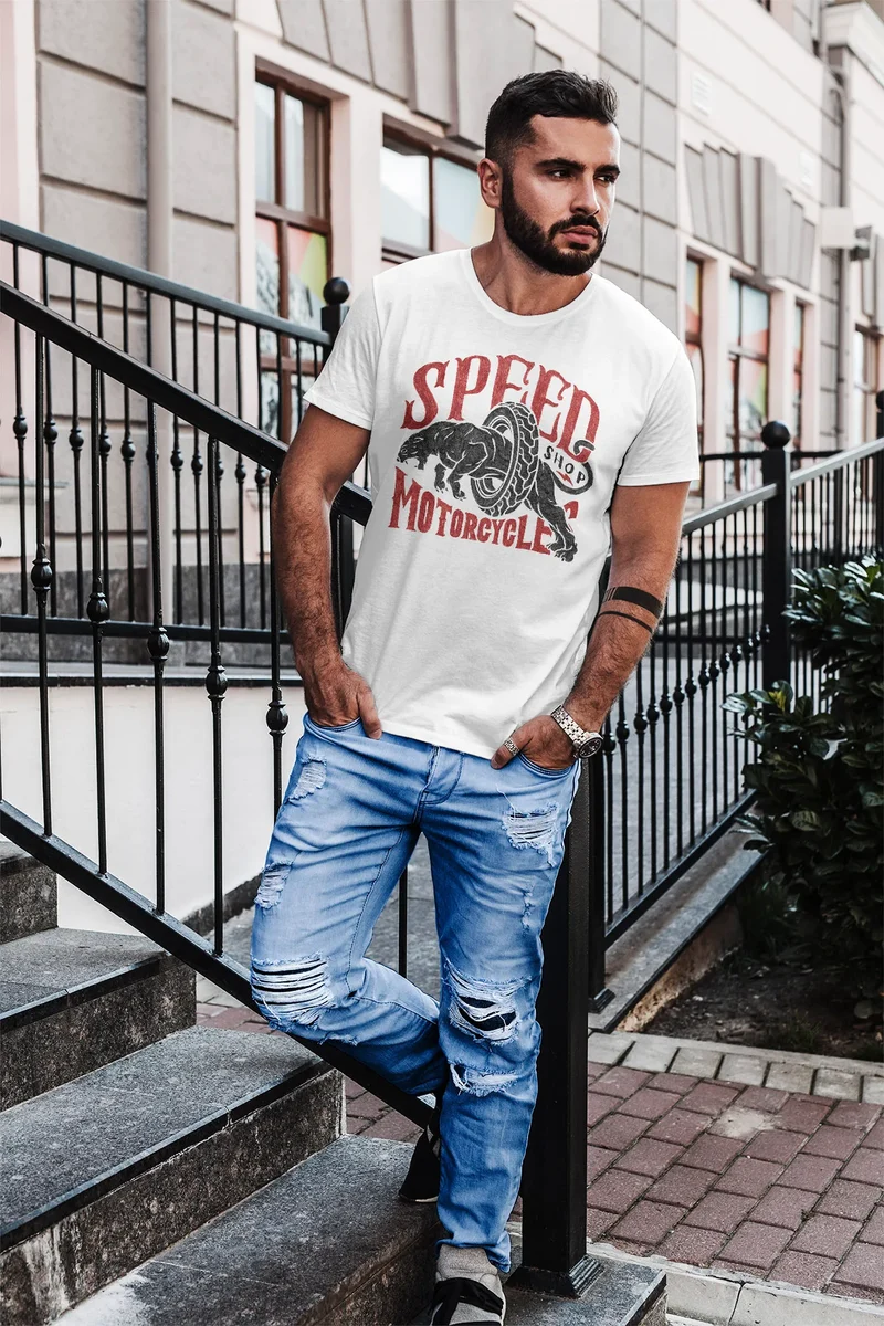 Herren T-Shirt Motorrad Biker Vintage Retro Slim Fit