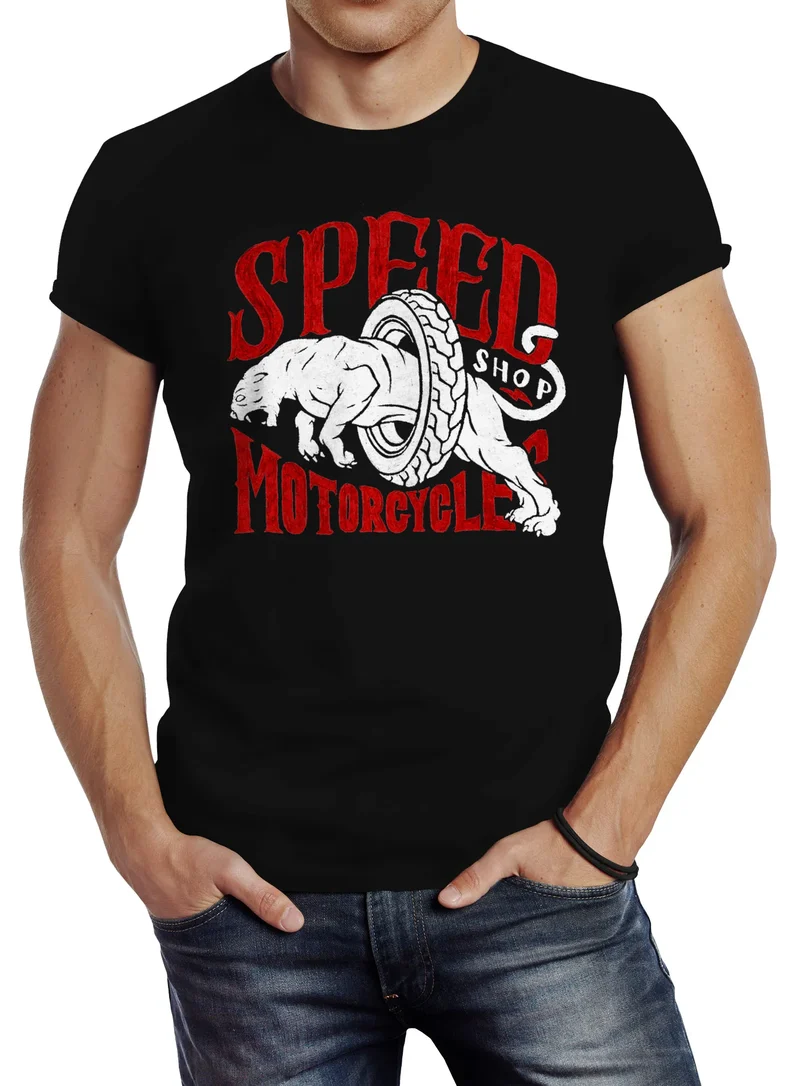 Herren T-Shirt Motorrad Biker Vintage Retro Slim Fit