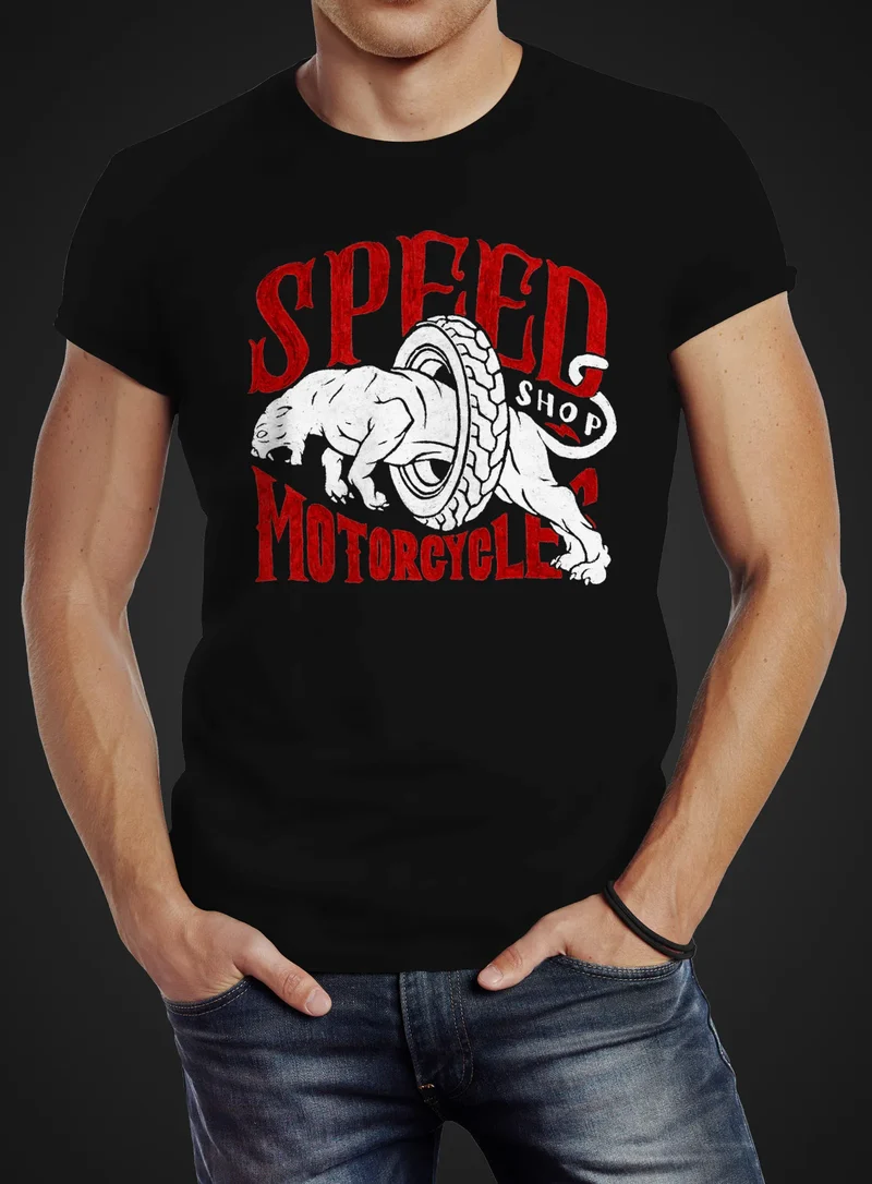 Herren T-Shirt Motorrad Biker Vintage Retro Slim Fit