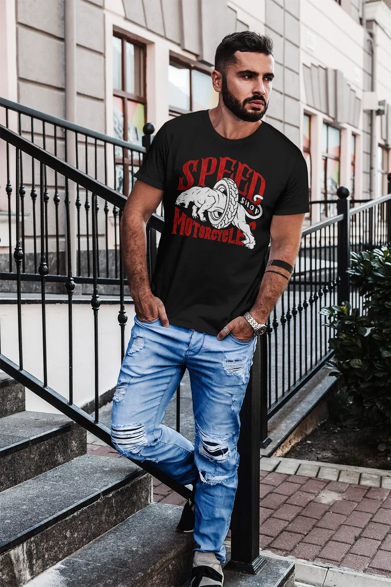 Herren T-Shirt Motorrad Biker Vintage Retro Slim Fit