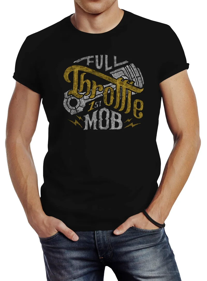 Herren T-Shirt Biker Motorrad Full Throttle Vollgas Slim Fit