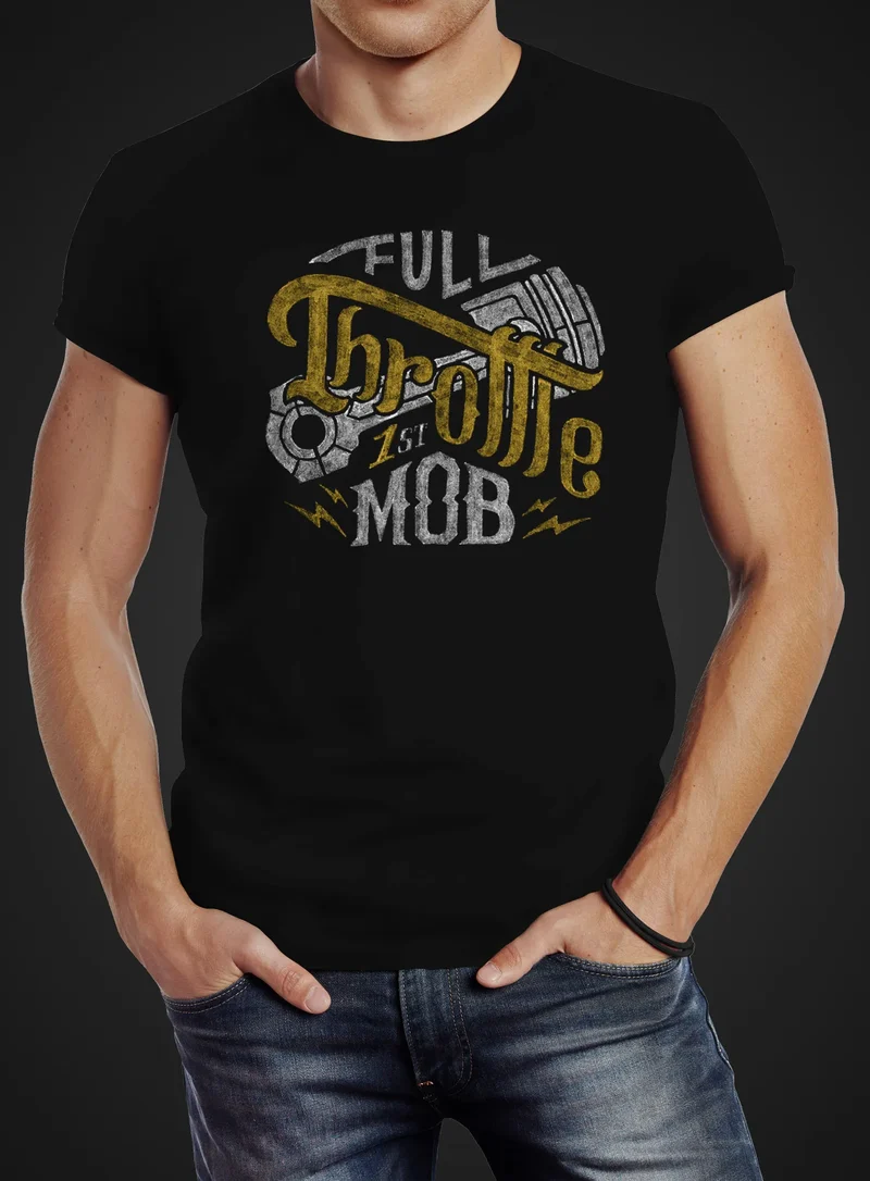 Herren T-Shirt Biker Motorrad Full Throttle Vollgas Slim Fit