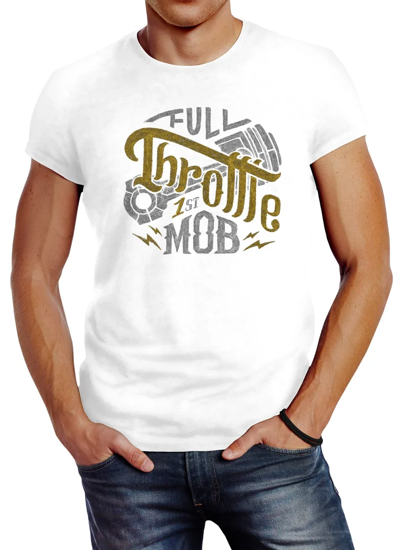 Herren T-Shirt Biker Motorrad Full Throttle Vollgas Slim Fit