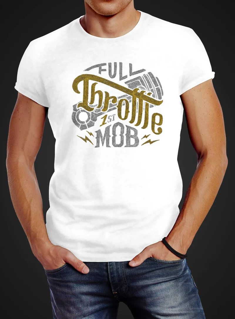 Herren T-Shirt Biker Motorrad Full Throttle Vollgas Slim Fit
