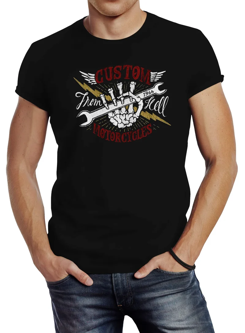 Herren T-Shirt Biker Motorrad Custom Motorcycles Slim Fit