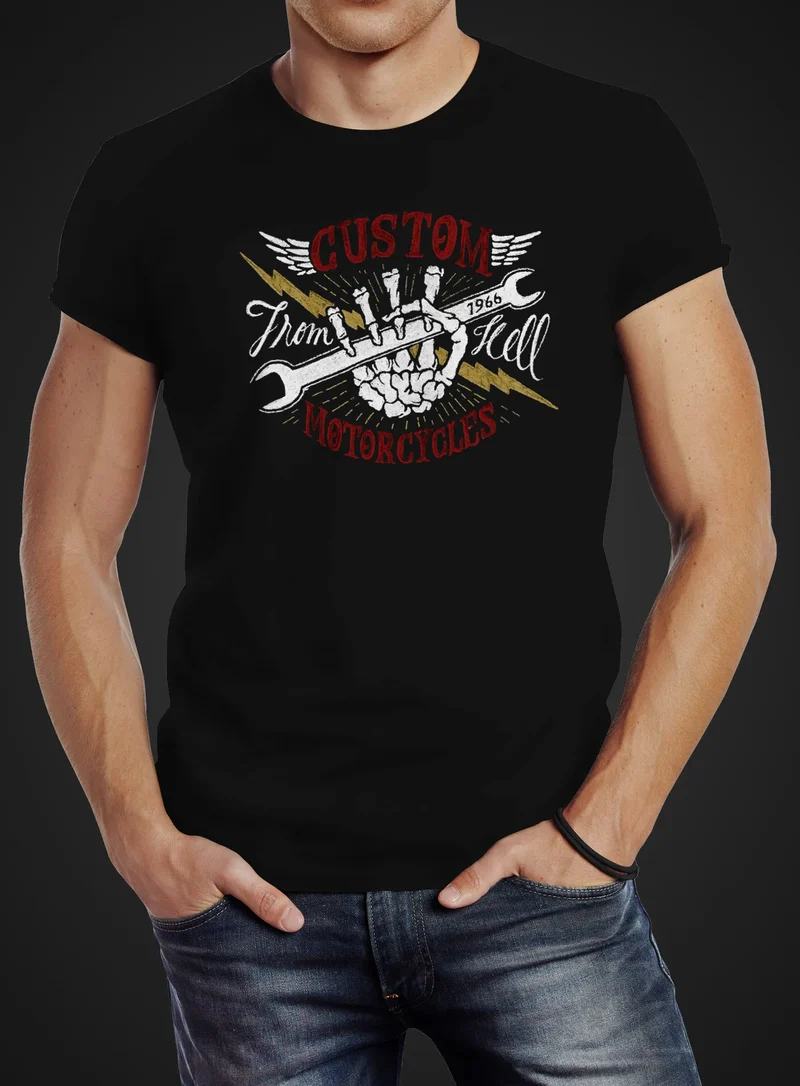 Herren T-Shirt Biker Motorrad Custom Motorcycles Slim Fit