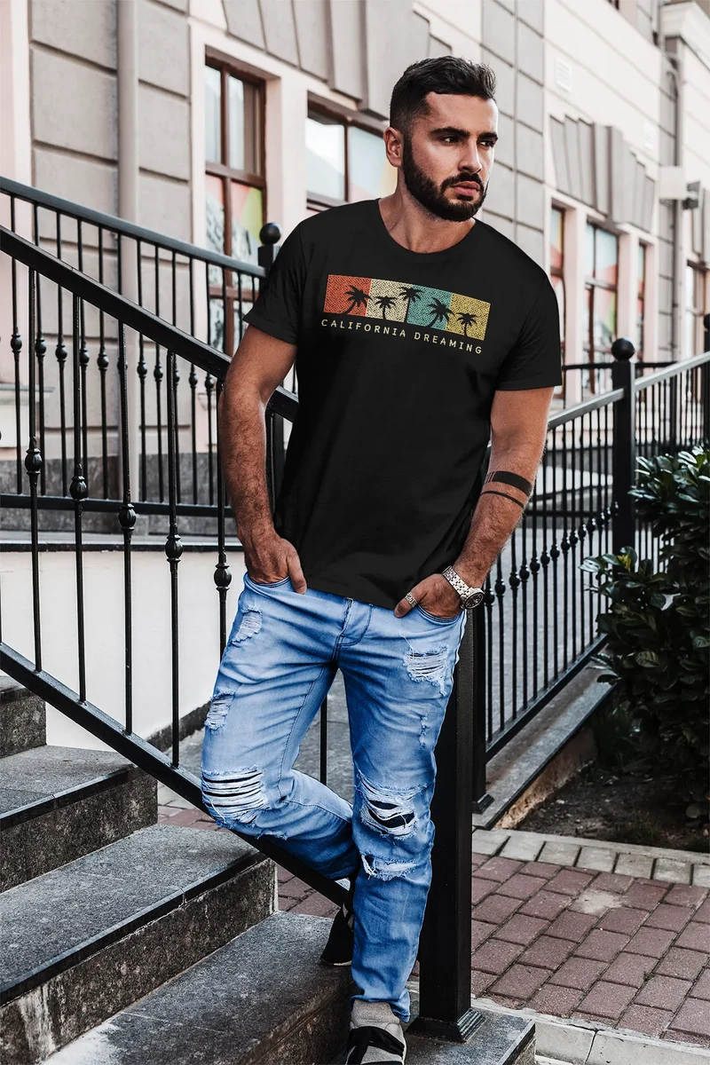 Herren T-Shirt California Dreaming Summer Party Palmen Palms Retro Slim Fit