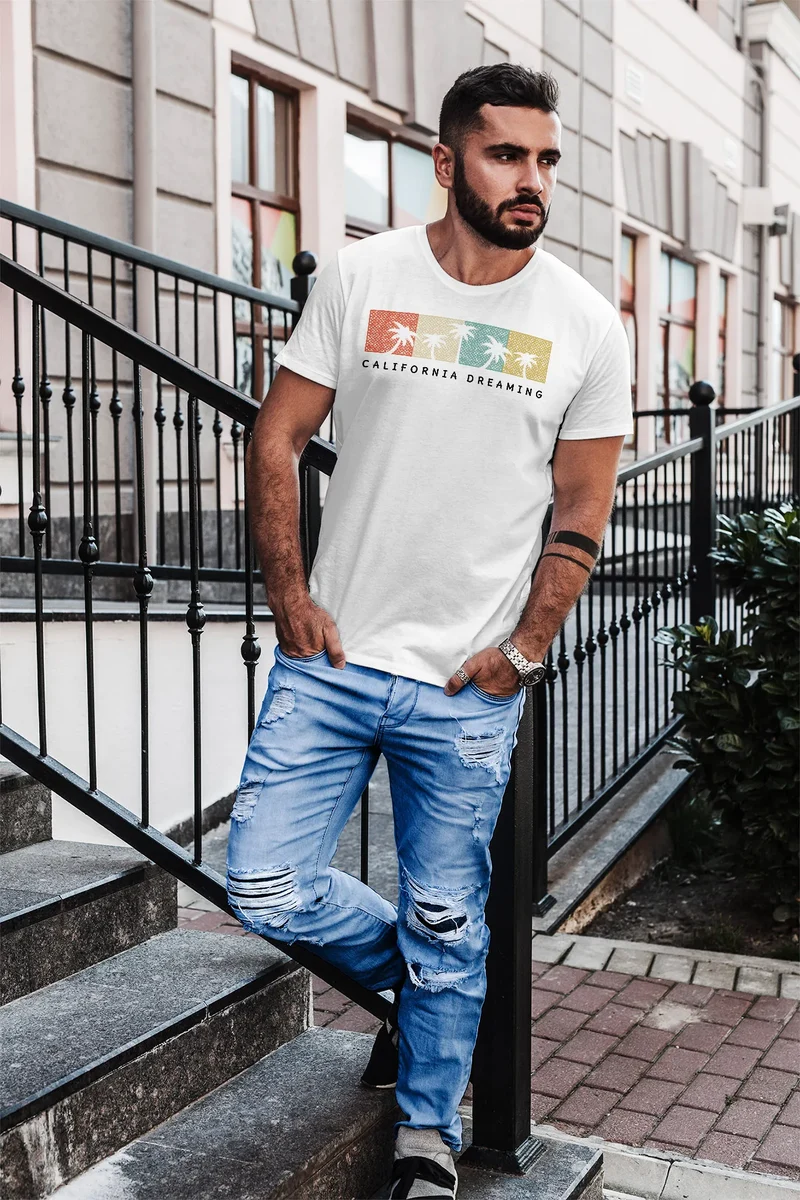 Herren T-Shirt California Dreaming Summer Party Palmen Palms Retro Slim Fit
