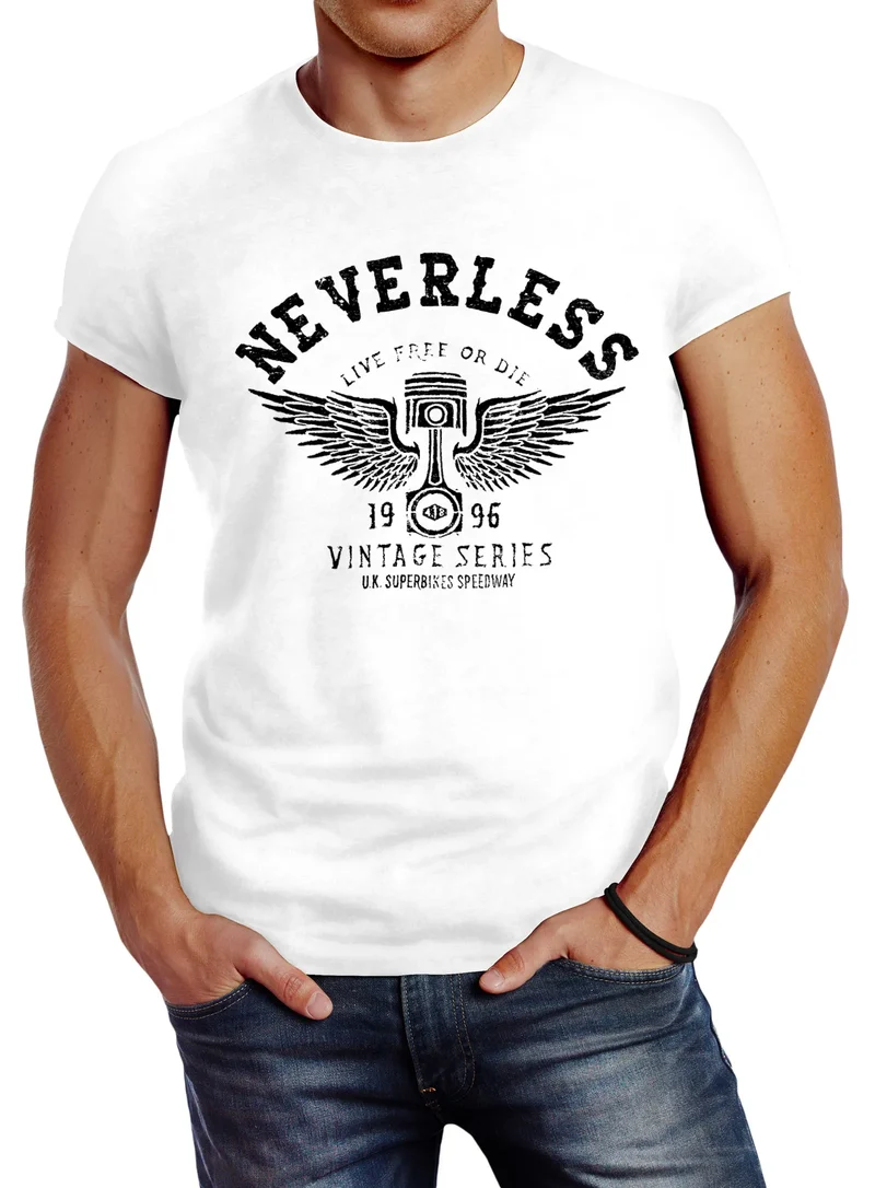 Herren T-Shirt Biker Motorrad Motorblock Engine Flügel Wings Slim Fit