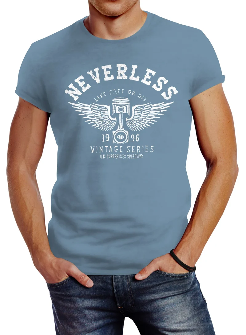 Herren T-Shirt Biker Motorrad Motorblock Engine Flügel Wings Slim Fit