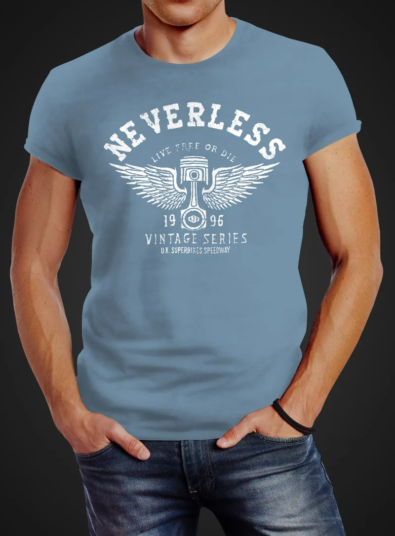 Herren T-Shirt Biker Motorrad Motorblock Engine Flügel Wings Slim Fit