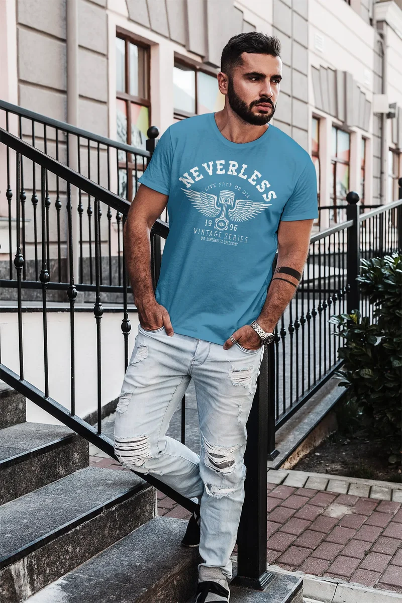 Herren T-Shirt Biker Motorrad Motorblock Engine Flügel Wings Slim Fit