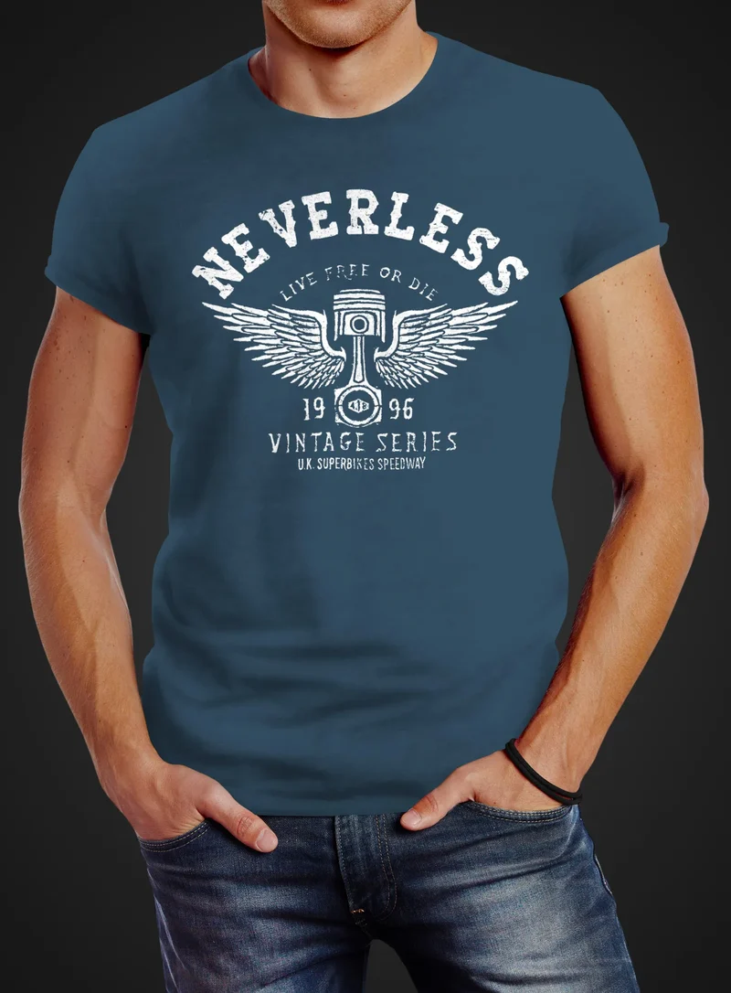 Herren T-Shirt Biker Motorrad Motorblock Engine Flügel Wings Slim Fit