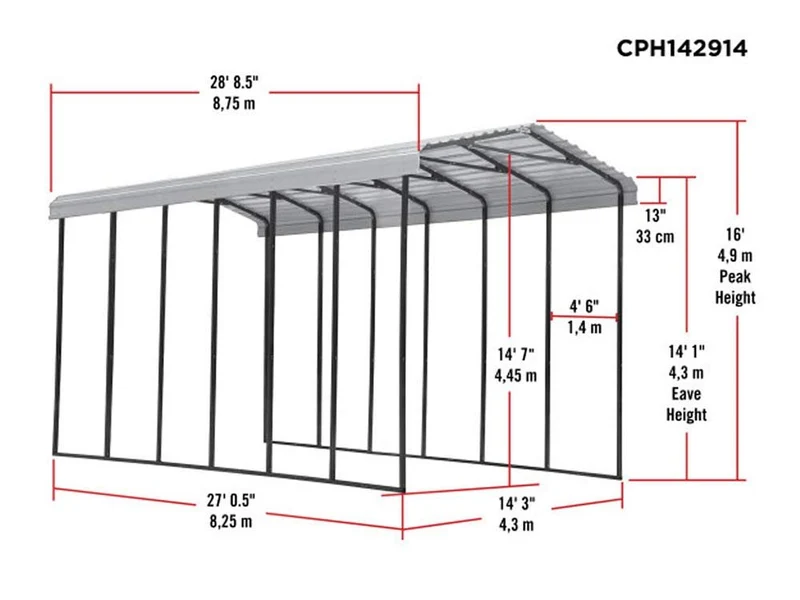 Arrow Carport, 14 ft. x 29 ft. x 14ft. Eggshell 14′ x 29′ x 14′
