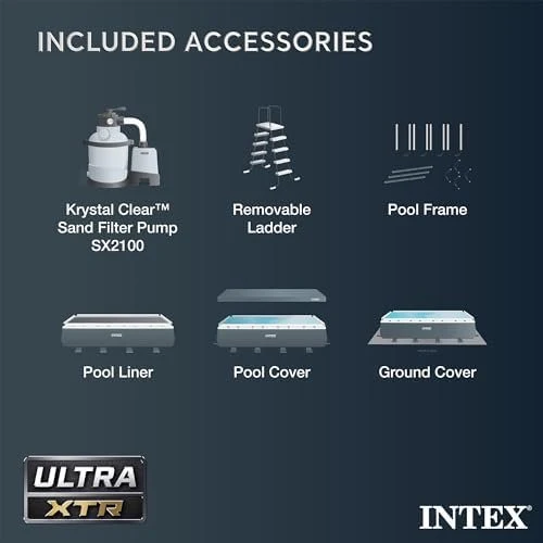 INTEX 26363EH Ultra XTR Deluxe Rectangular Above Ground Swimming Pool Set: 24ft x 12ft x 52in – Includes 2100 GPH Sand Filter Pump – Easy Assembly
