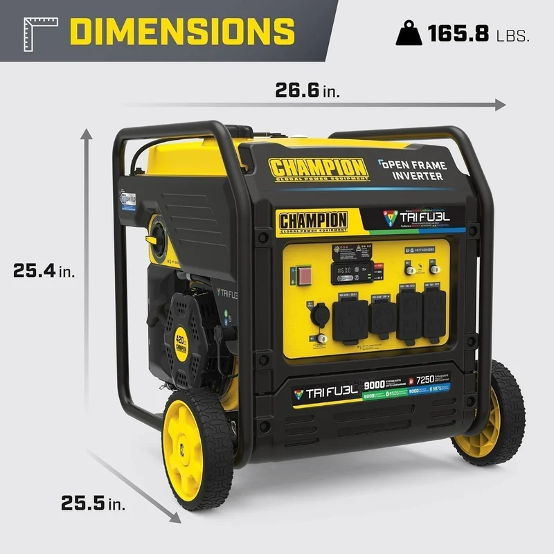 Champion 201176 9000W Tri-Fuel Open Frame Inverter Generator