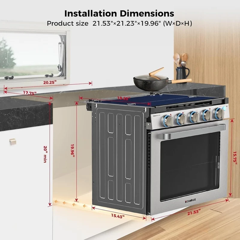 Camplux 21 Inches RV Stove Gas Range Oven 3 Burners Cooktop