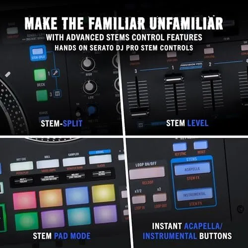 Rane PERFORMER 4-Channel Motorized DJ Controller, 7″ Platters with Displays, Precision Feel Faders, Stem Split, Advanced FX, Serato DJ Pro Included