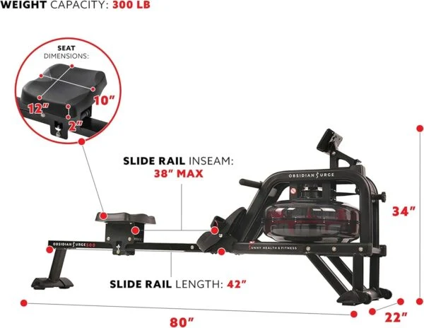 Sunny Health and Fitness Obsidian Surge Water Rowing Machine