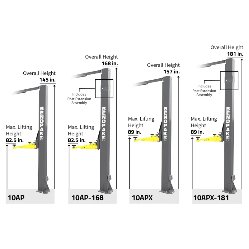 BendPak 10AP-168 Two Post Car Lift – 10,000-Lb Capacity – 168″ Extended Height